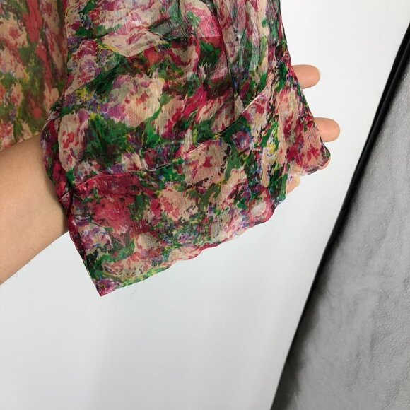 Sundance Floral 100% Silk Tiered Oversized Flowy Breezy Semi Sheer Top/Blouse XS - Picture 12 of 16